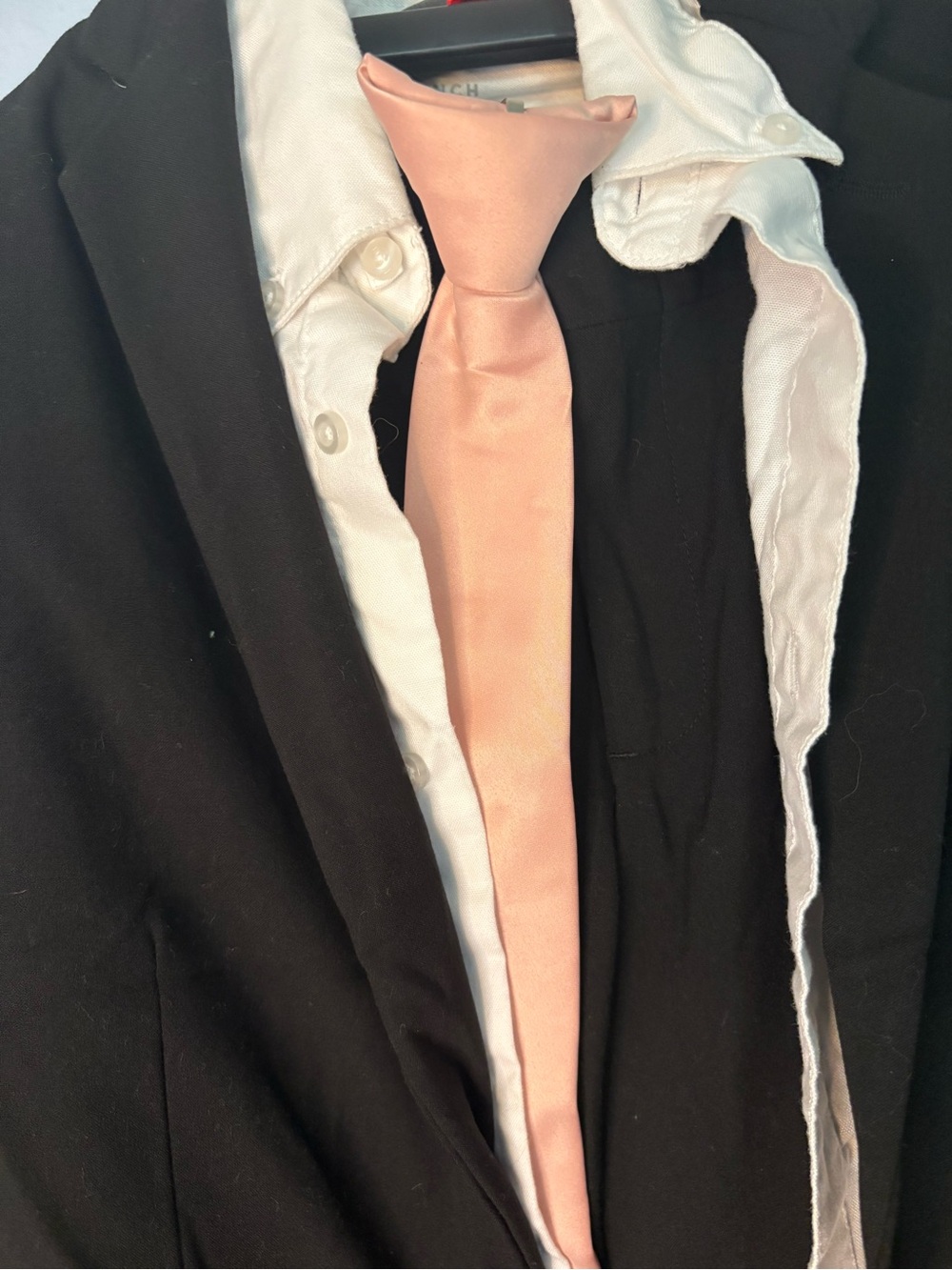 Silky light pink Tie with Boys Black Suit